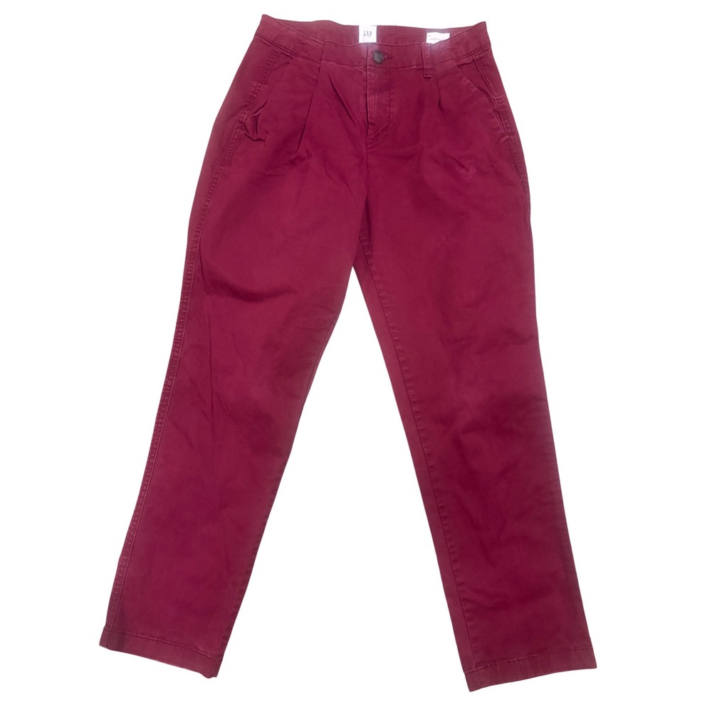 Gap Girlfriend Khaki Pants Womens 8 Burgundy Wine Red Pleated Chino 232528-28
